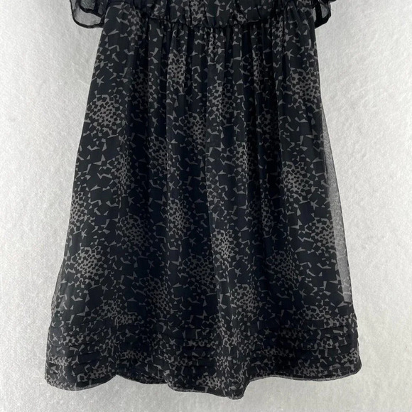 Shoshanna Dress Size 4 Silk Chiffon Geometric A-Line Mini Flutter Sleeve Black - Picture 6 of 12
